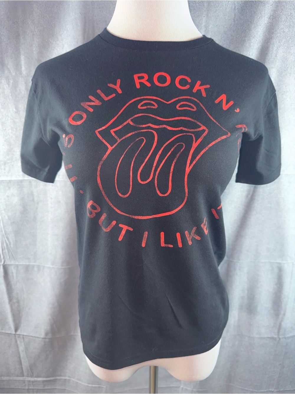 3103-the Rolling Stones Black Short-Sleeve Tee with Red Tongue Graphic